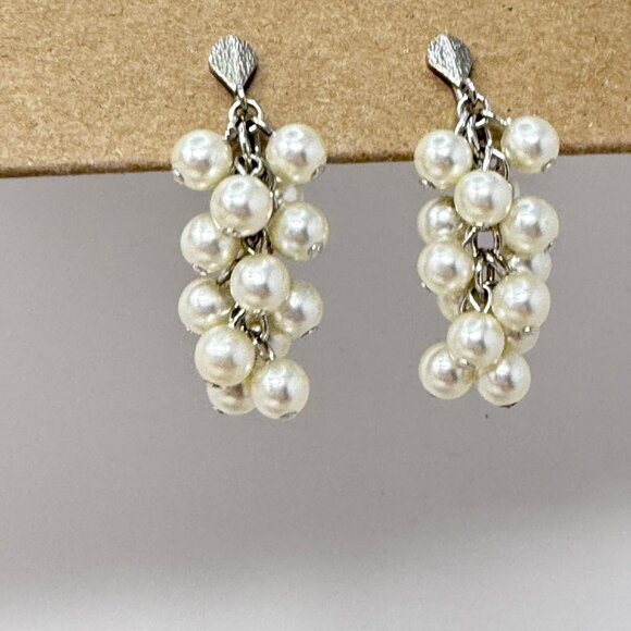 LH Segal Vintage Earrings Cluster Dangle Imitation Pearl Silver-Tone Retro MCM‎ - Picture 10 of 10